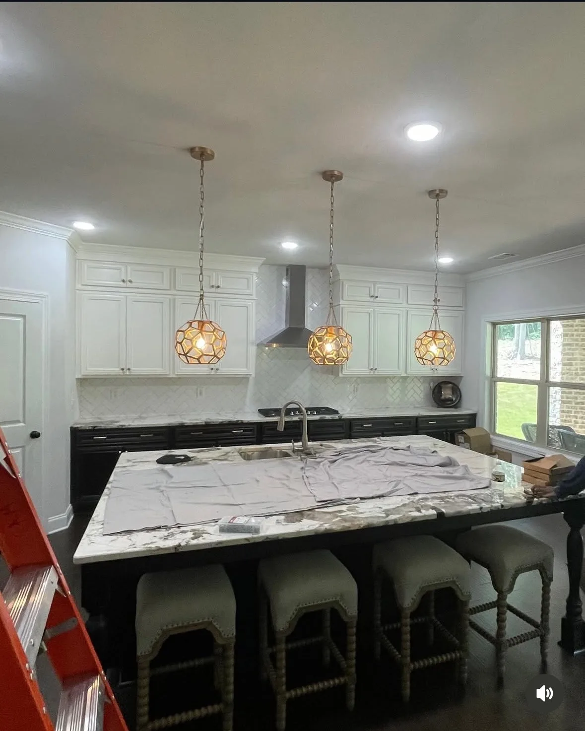 Modern kitchen with pendant lighting installed by Cam's Electric